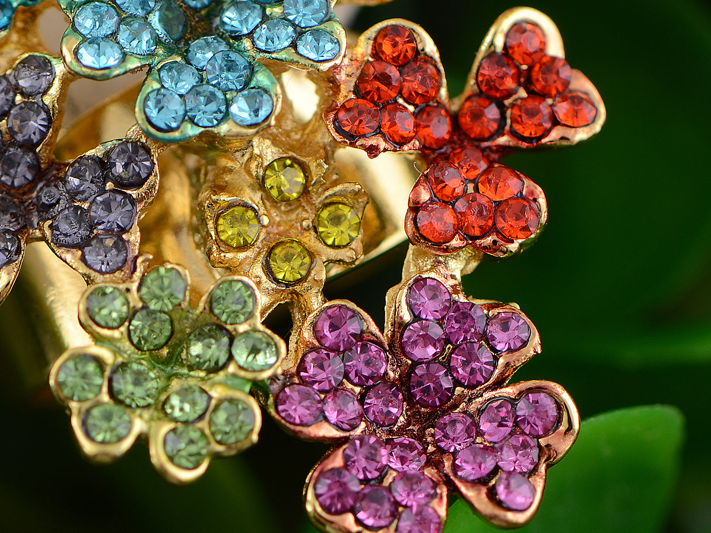 Rose Blue Multicolored Flower Statement Rings