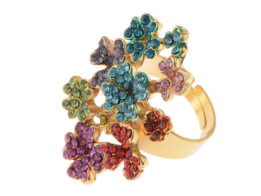 Rose Blue Multicolored Flower Statement Rings