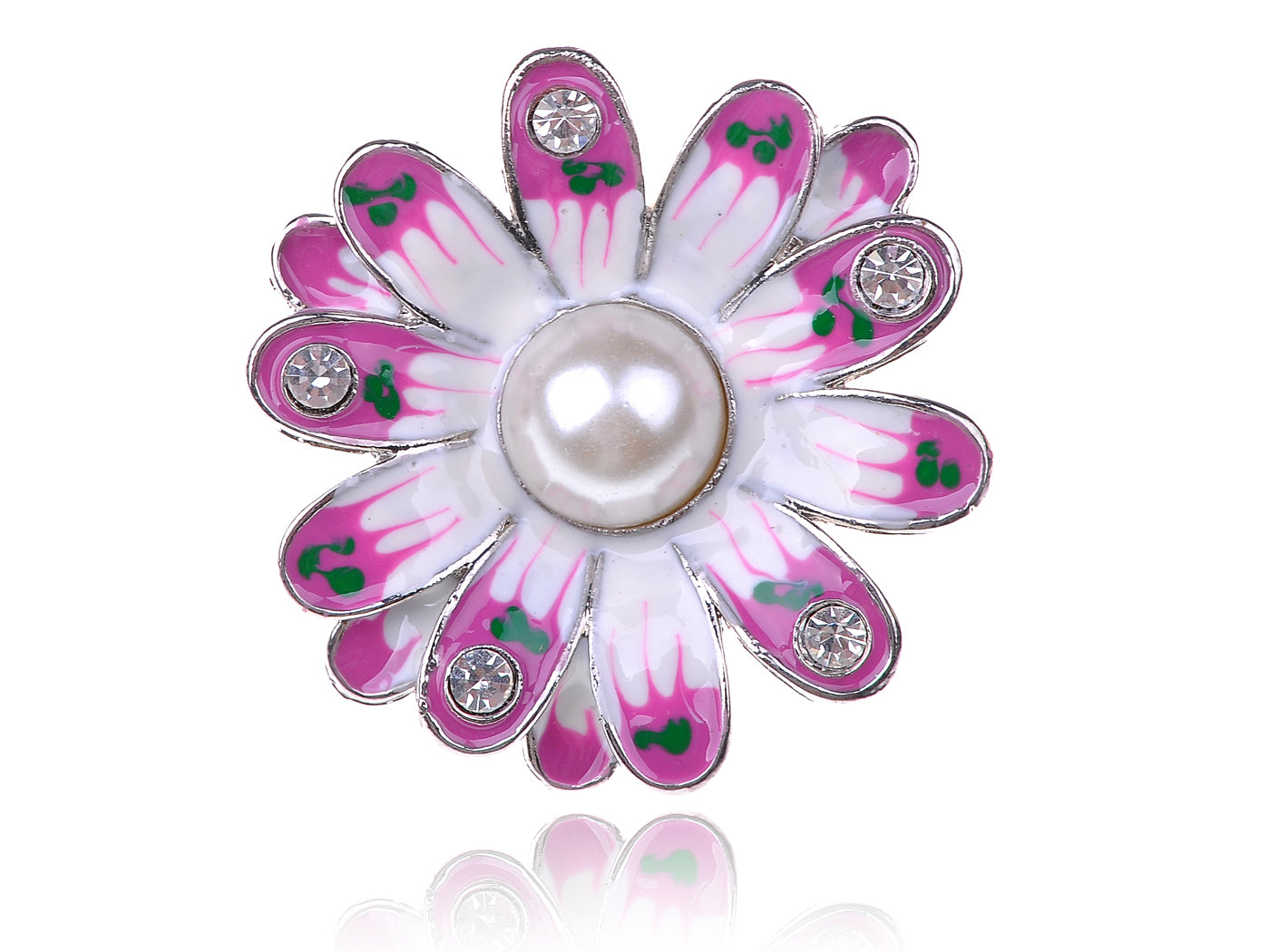 Pink Enamel Opaque Pearl Daisy Flower Floral Ring