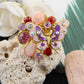 Shine Pink Enamel Butterfly Insect Flower Ring