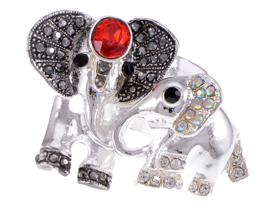 Lovely Mother Family Ruby Elephant Ring