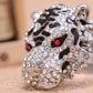 Fierce Intense Black White Striped Snow Tiger Angry Red Eye Head Ring