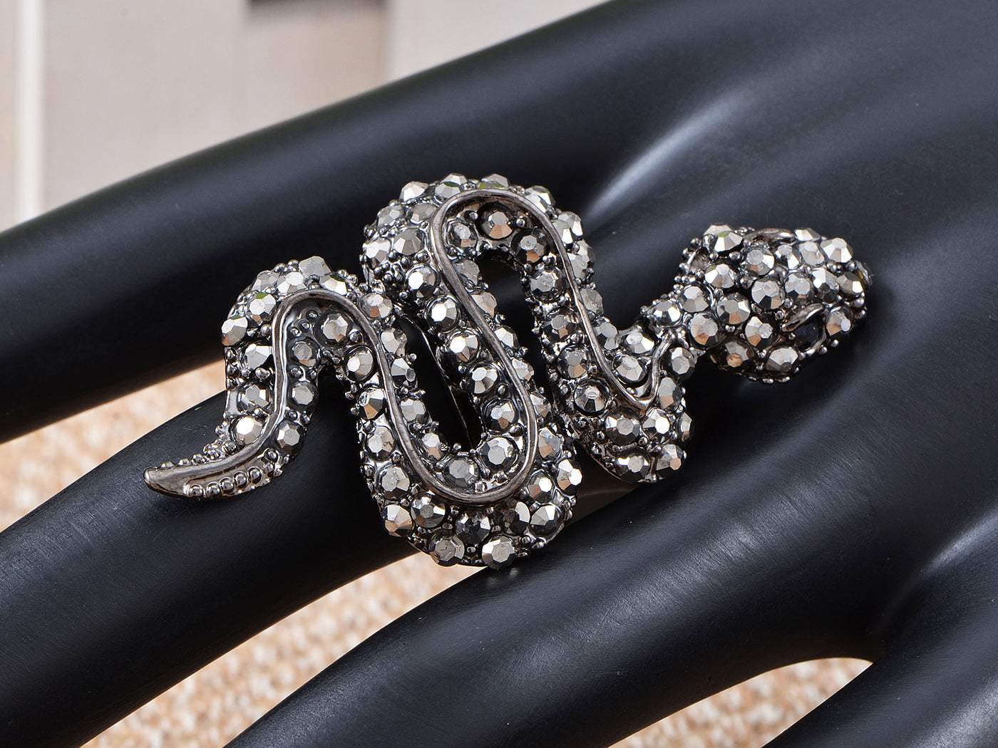 Brilliant Black Hissing Angry Cunning Face Snake Wrap Ring