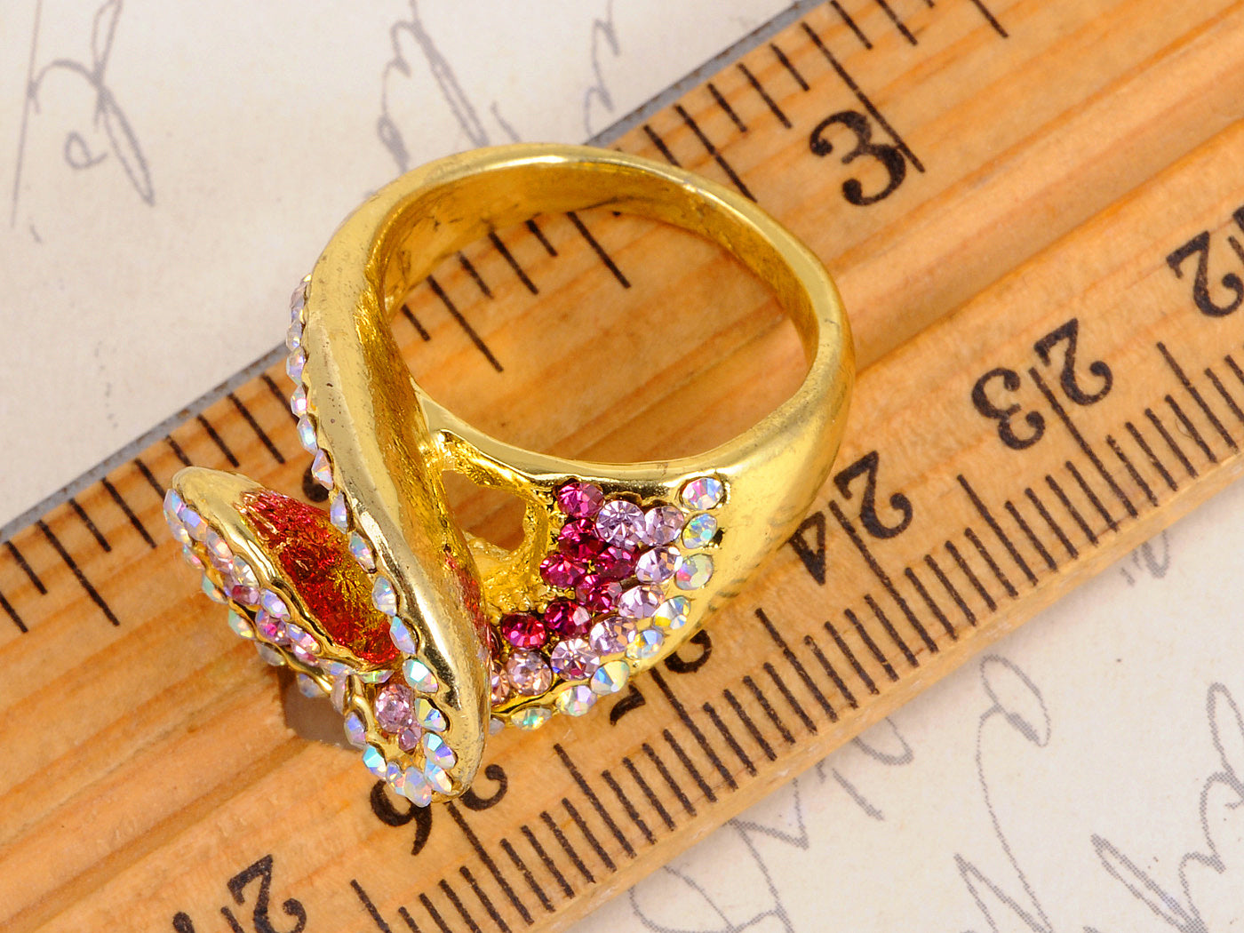 Yellow Pink Abstract Shell Swirl Ring