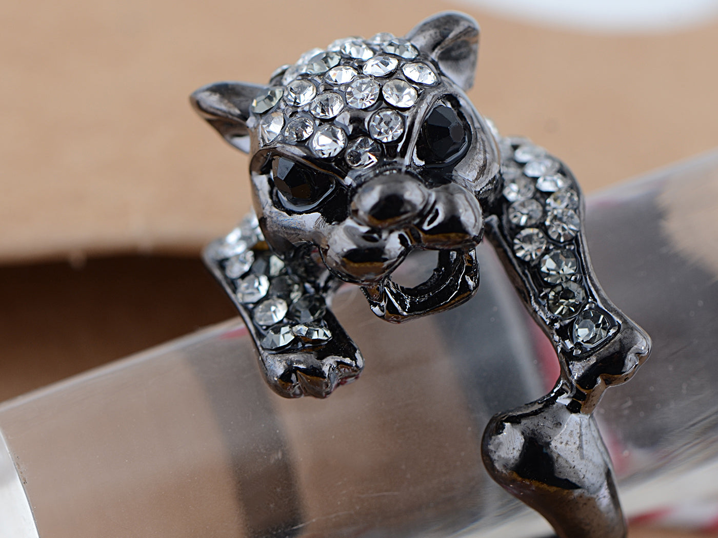 Antique Gun Encrusted Lion Jaguar Tiger Kitty Cat Biker Novelty Ring
