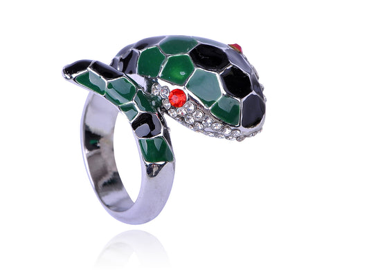 Black Green Fierce Cobra Snake Bite Ring