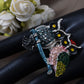 Colorful Green Pink Yellow Twin Owl Couple Lovers Ring
