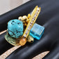 Bold Loud Turquoise Like Cluster Gold Ring