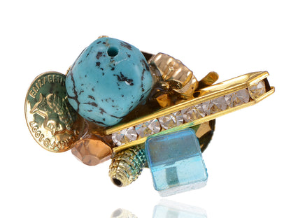 Bold Loud Turquoise Like Cluster Gold Ring