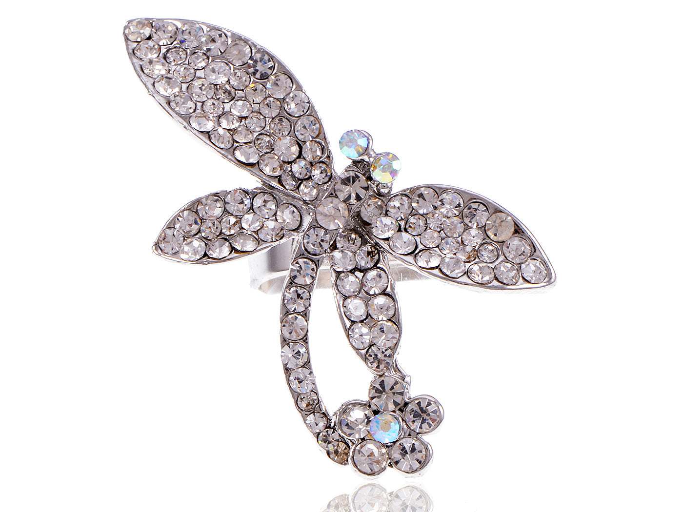 Adorable Sparkle Embedded Dragonfly Ring