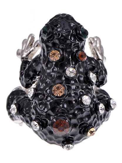 Ebony Dark Painted Enamel Eye Frog Toad Topaz Ring
