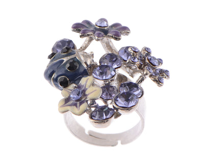 Purple Spring Floral Flowers Ladybug Ring