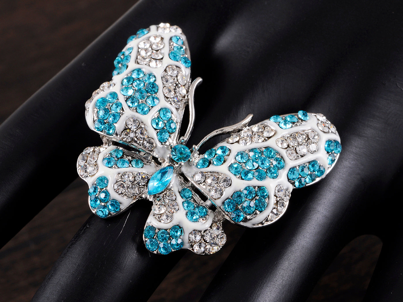 Aqua Blue Mosaic Patterns Butterfly Abstract Ring