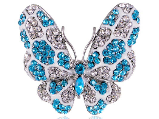 Aqua Blue Mosaic Patterns Butterfly Abstract Ring