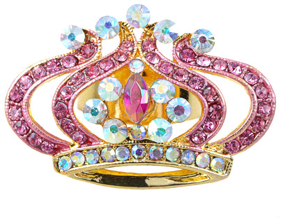 Princess Pink Rose Lady Ab Czech Crown King Ring