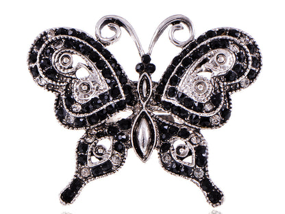 Black Silver D Gothic Butterfly Finger Ring