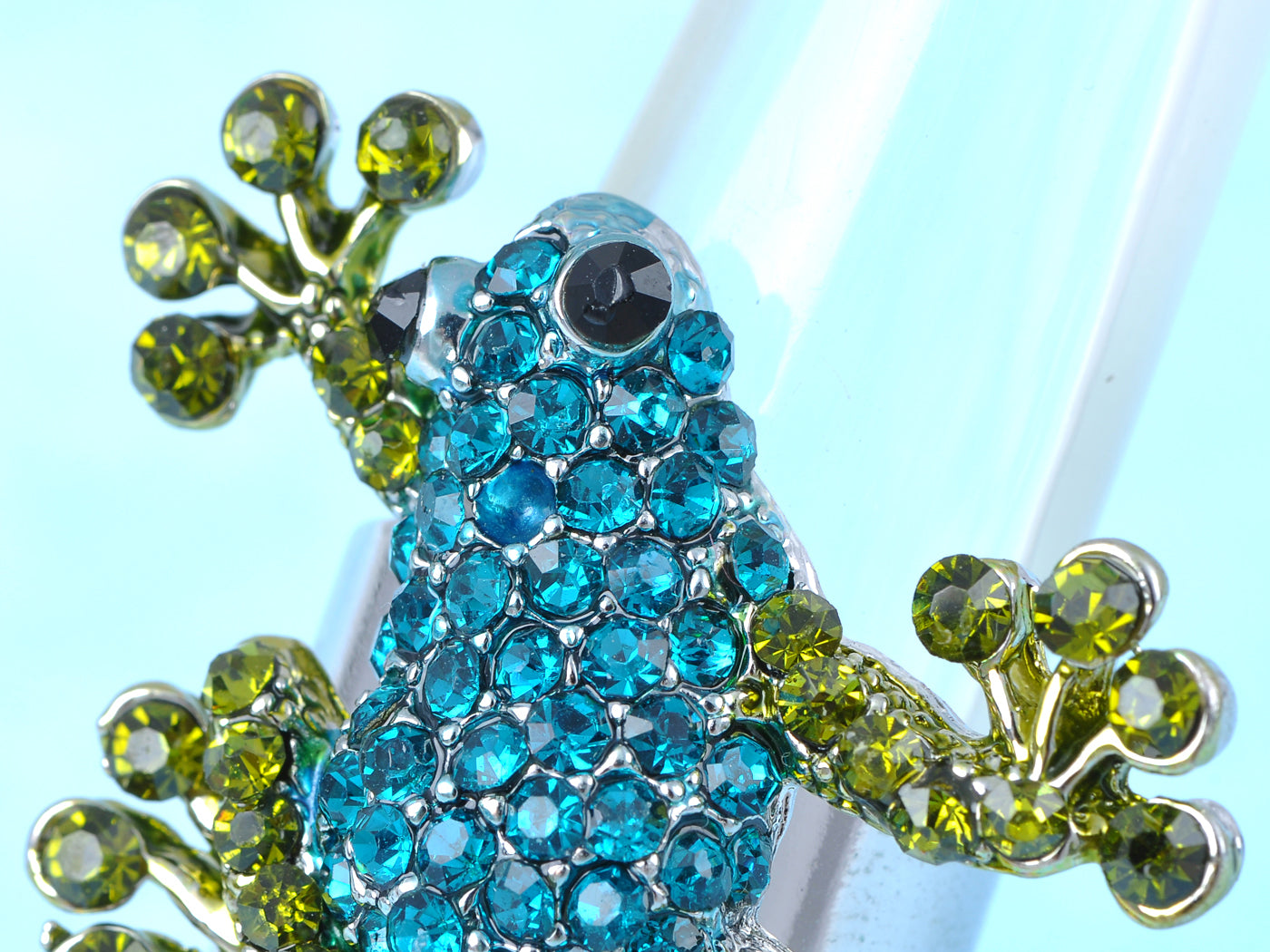 Silver Blue Green Frog Toad Ring
