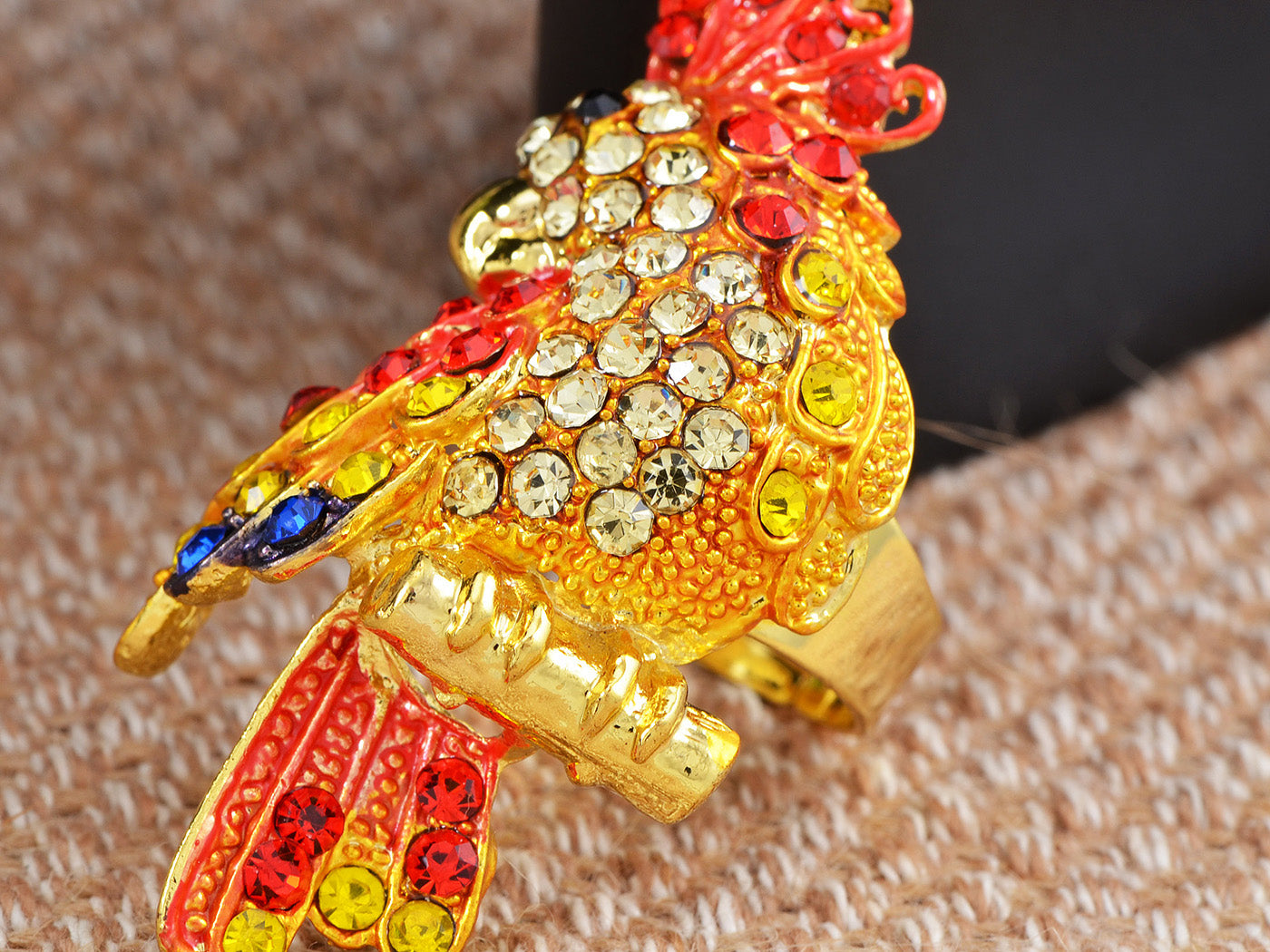 Oriental Parrot Ruby Red Tail Feather Topaz Ring