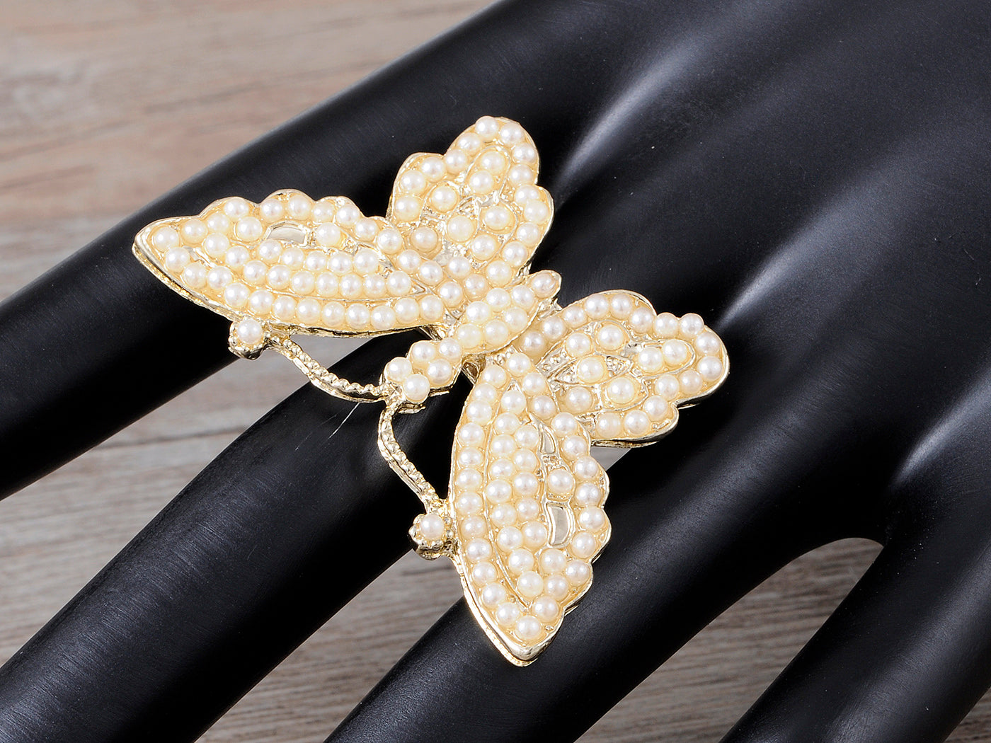 Pearl Beaded Butterfly Spread Beautiful Sized Ring