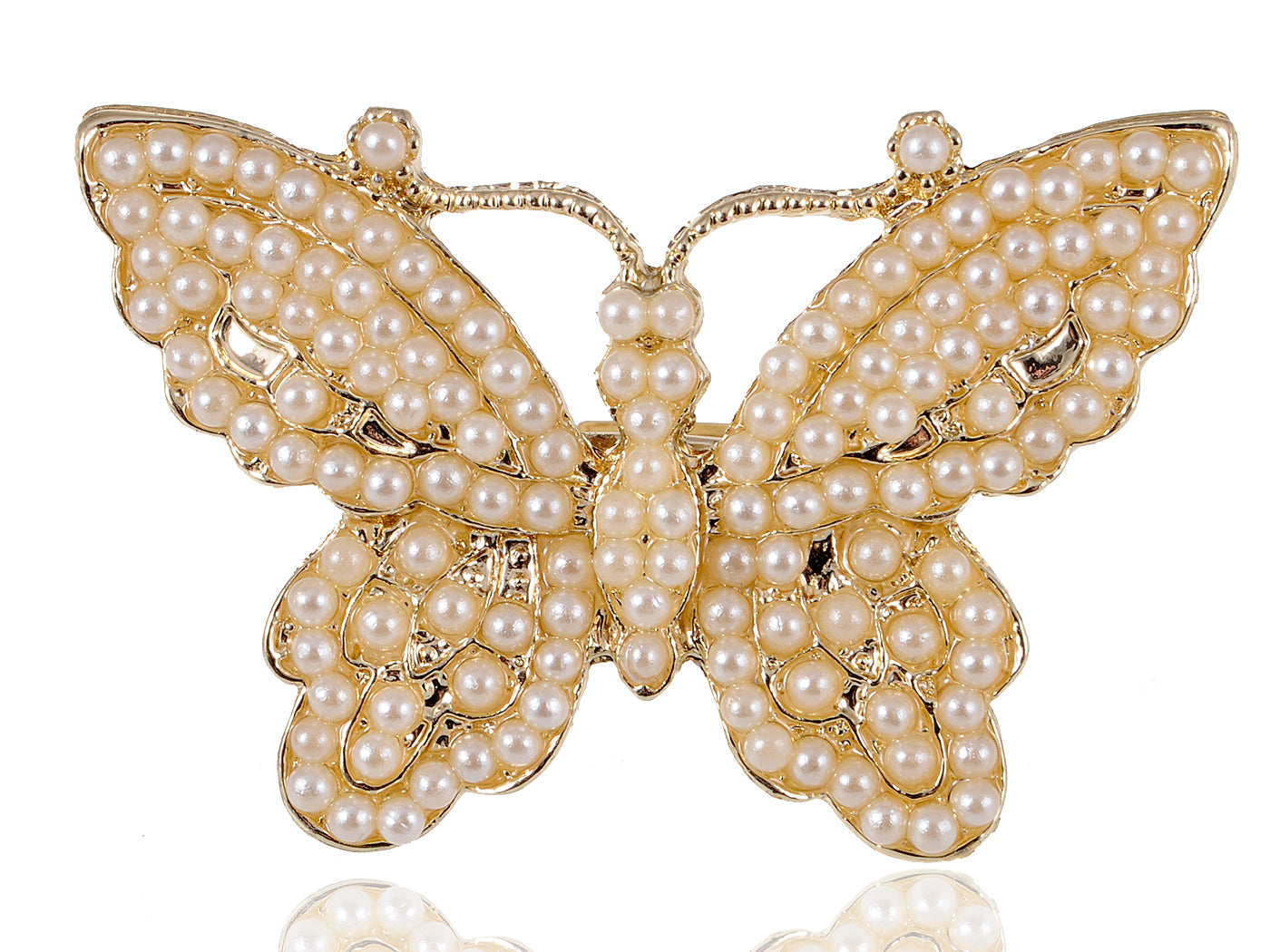 Pearl Beaded Butterfly Spread Beautiful Sized Ring