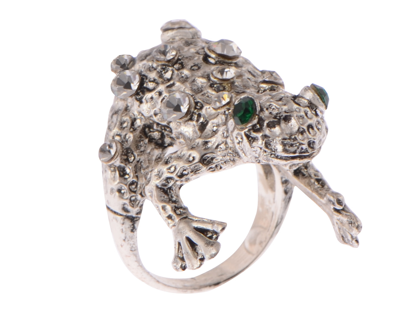 Spotted Frog Emerald Eyed Silver Hugging Toad Lovely Sized Ring
