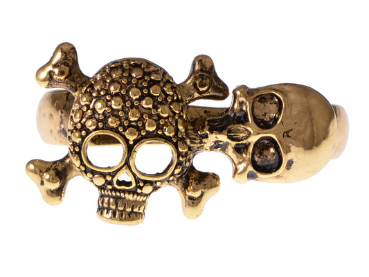 Death Bone & Skulls Head Scary Deadly Two Fingers Ring