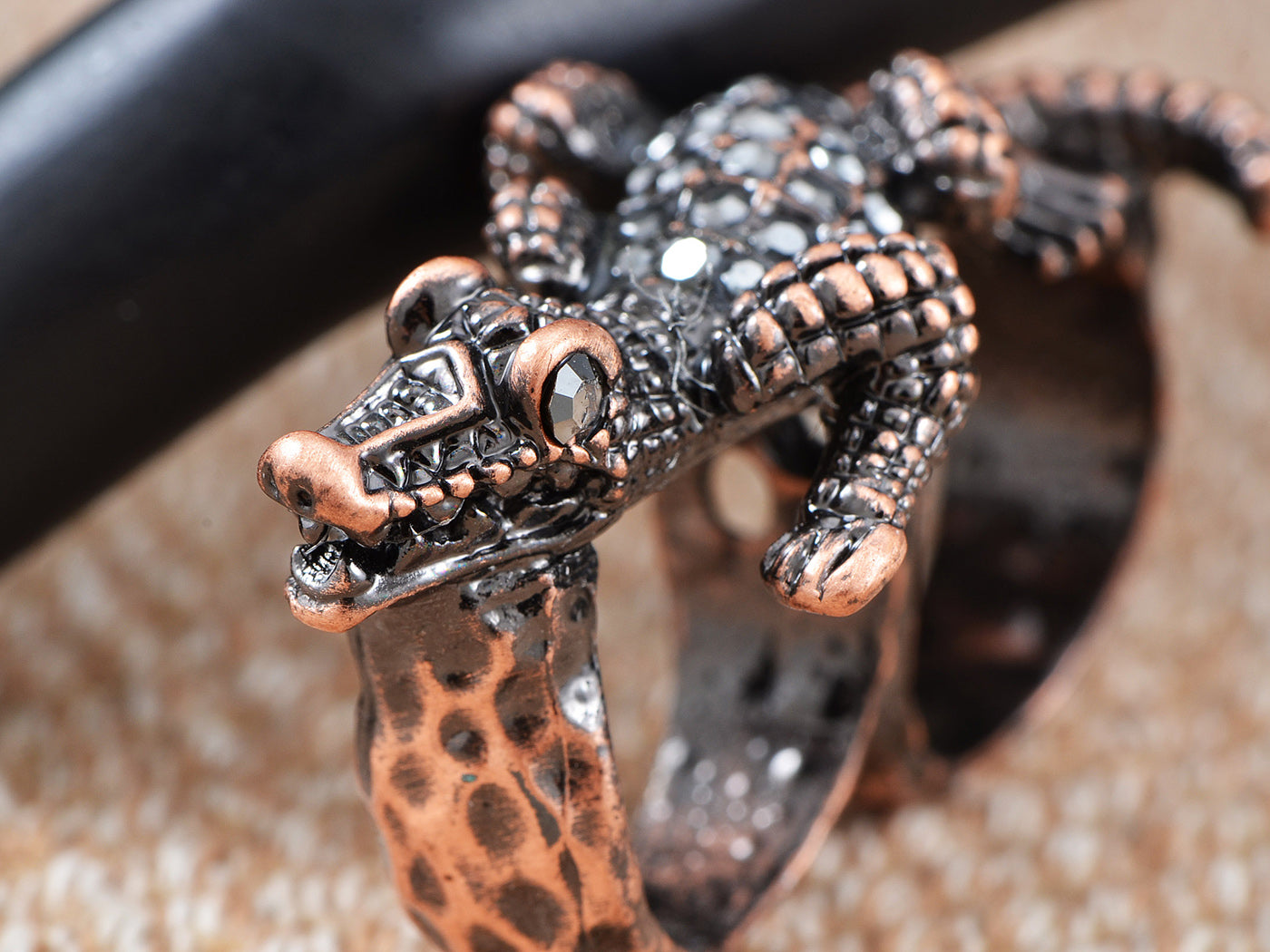 Brass Black Crocodile Animal Two Fingers Ring