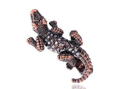 Brass Black Crocodile Animal Two Fingers Ring