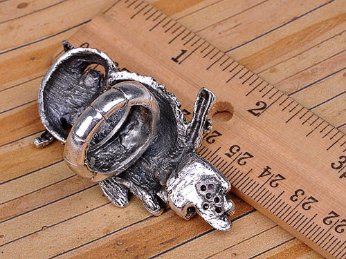 Jet Black Vintage Owl Big Eye Perch Silver Ust Ring