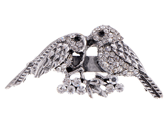 Kissing Lover Birds Sparkle Tree Family Ust Ring