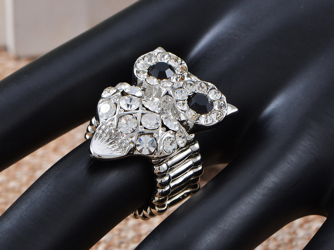 Czech Bling Wide Eyed Big Owl Black Ring