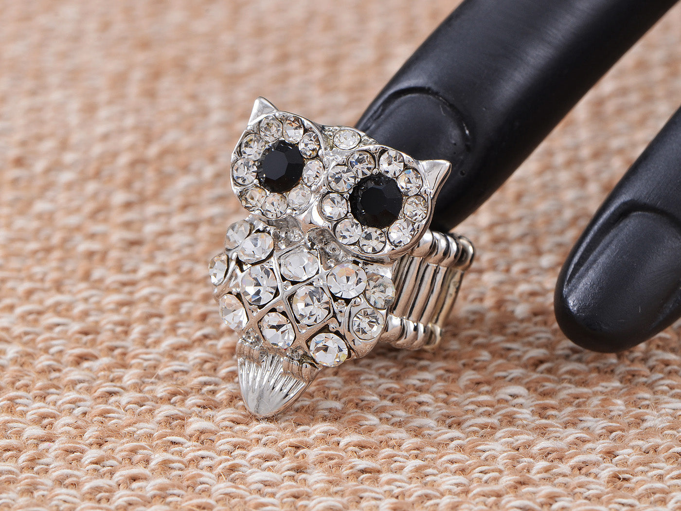 Czech Bling Wide Eyed Big Owl Black Ring