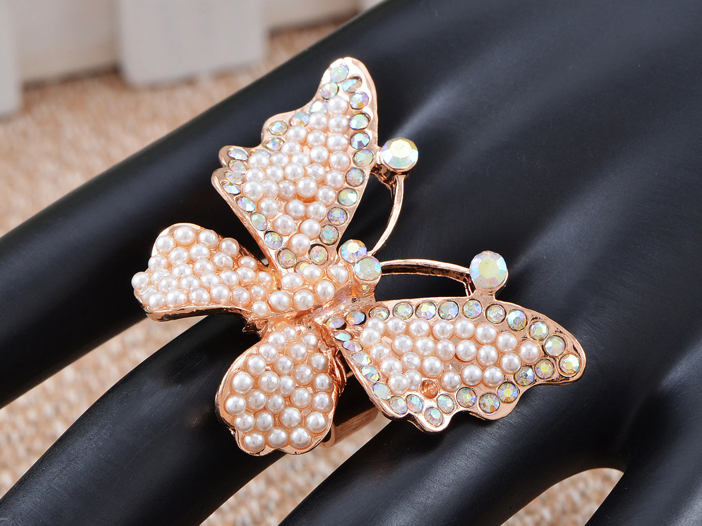 Colorful Pink Bead Butterfly Ring