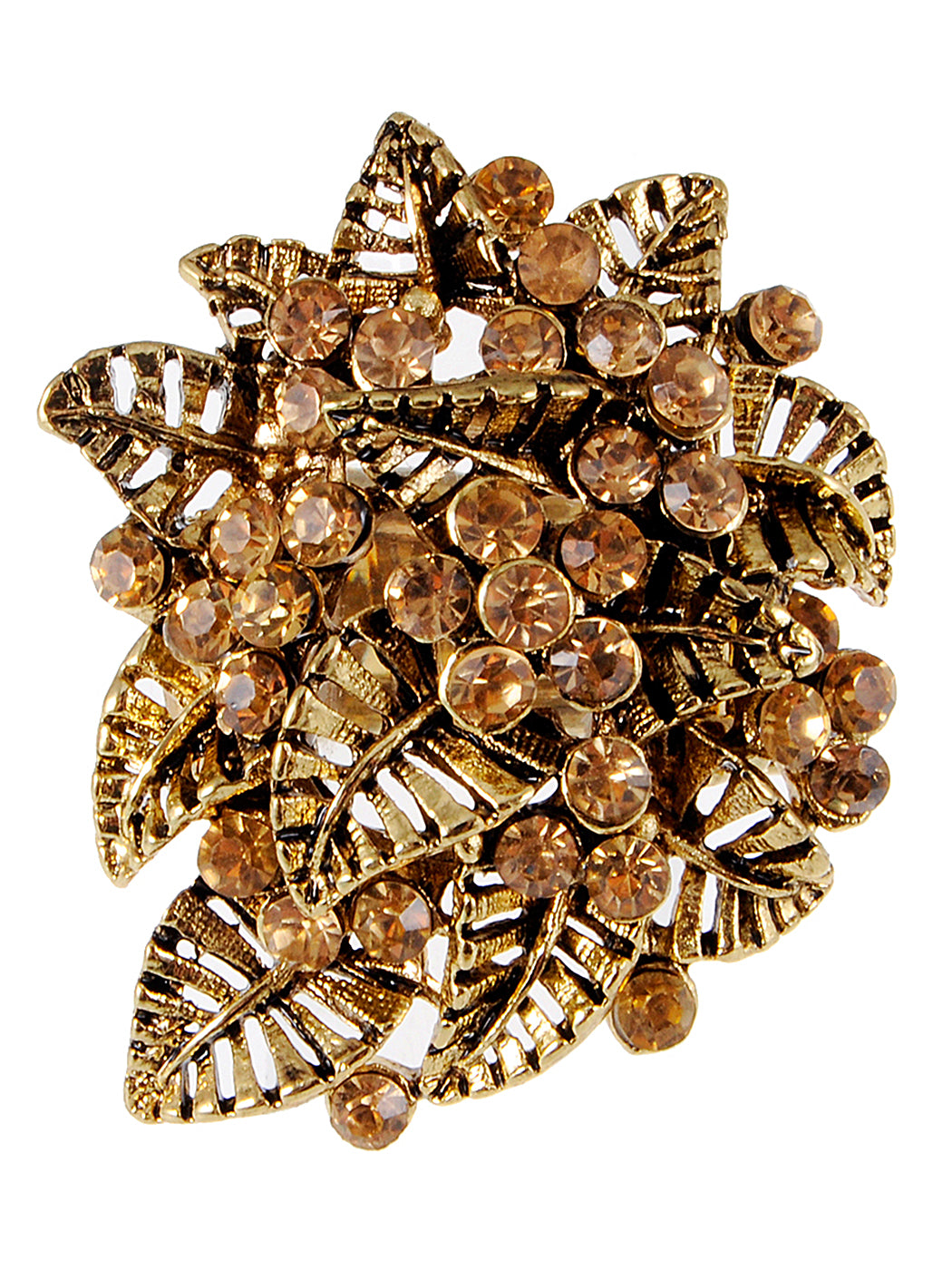 Light Yellow Topaz Leaf Cluster Flower Bouquet Ring