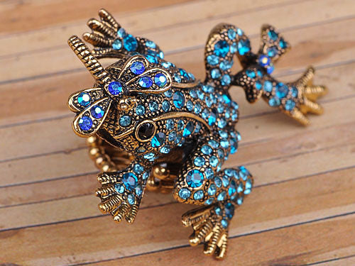 Antique Marine Blue Dragonfly Kisses Frog Toad Ring