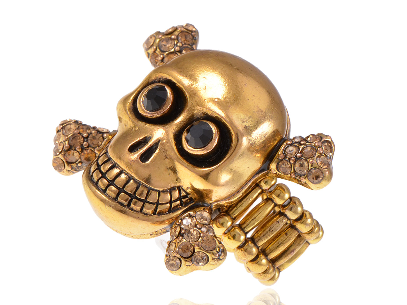 Antique Smiley Skull Bone Topaz Jet Ring