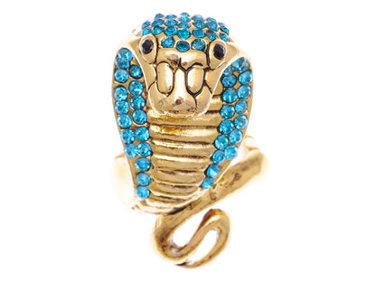Striking Egyptian Curse Viper Cobra Blue Aqua Ring