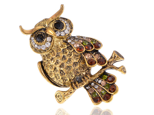 Vintage Accented Feathers Grandfather Owl Bird Ring