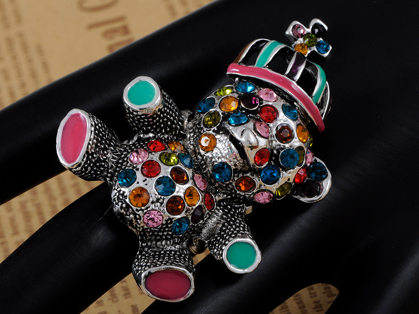 Colorful Handpainted Enamel Carnival Teddy Cap Bear Ring
