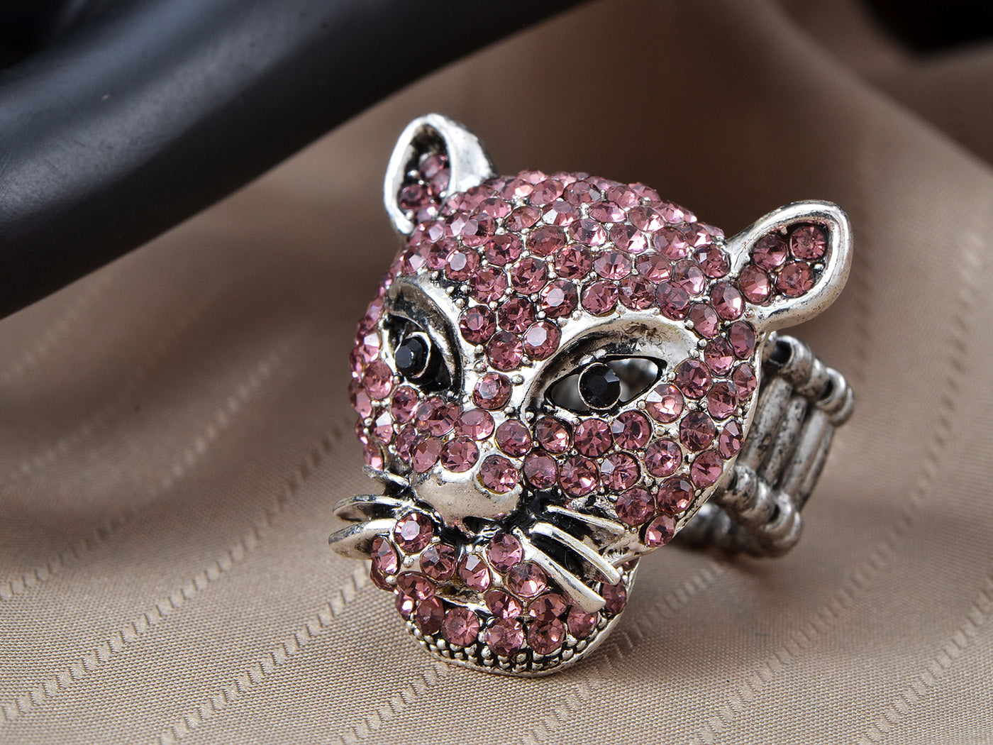Pink Leopard Cheetah Fierce Wild Animal Head Ring