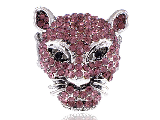 Pink Leopard Cheetah Fierce Wild Animal Head Ring