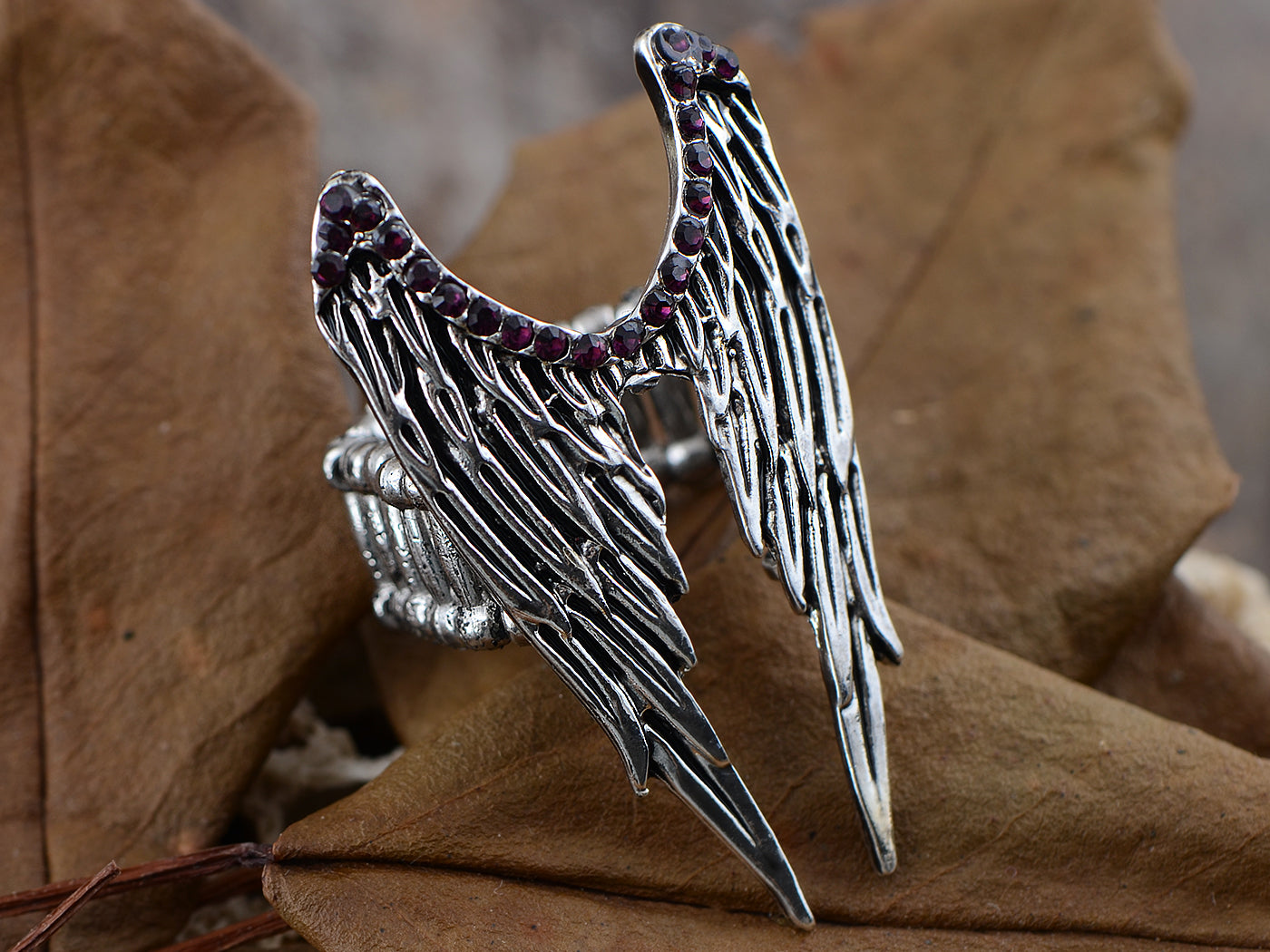 Dark Deep Purple Accent Bird Angel Wing Luck Ring