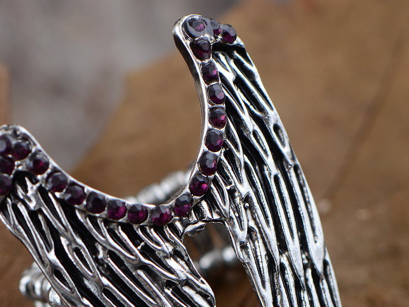 Dark Deep Purple Accent Bird Angel Wing Luck Ring