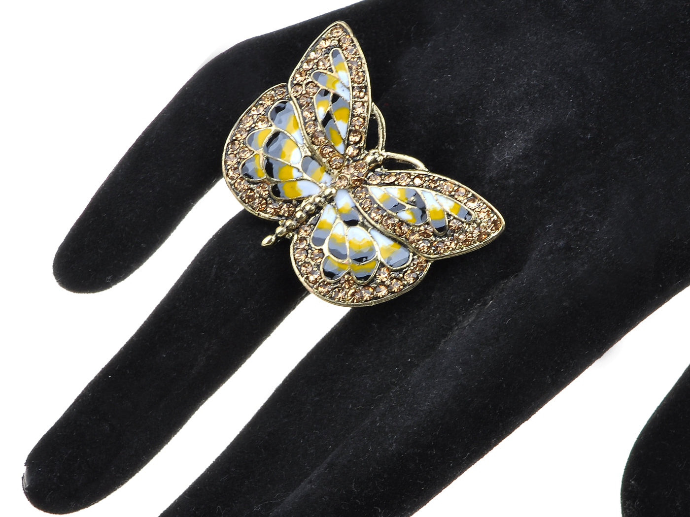 Antique Topaz Yellow Grey Butterfly Insect Ring