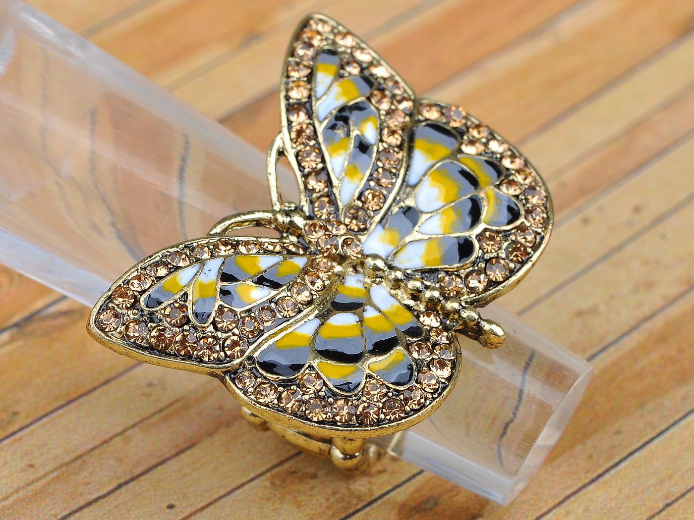 Antique Topaz Yellow Grey Butterfly Insect Ring