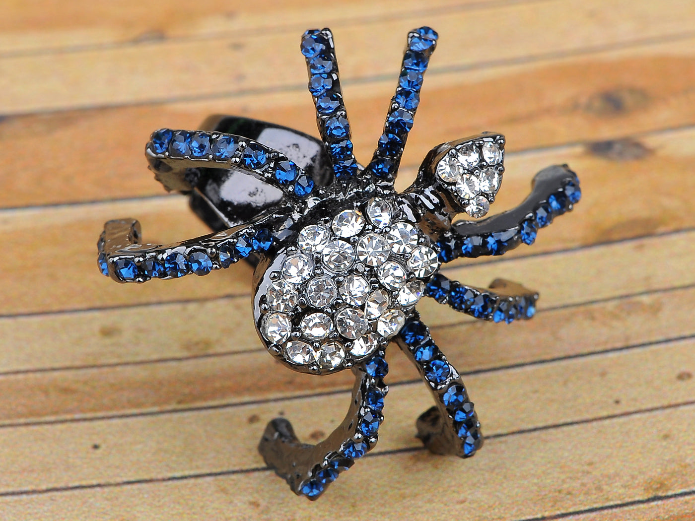 White Blue Spider Bug Ring