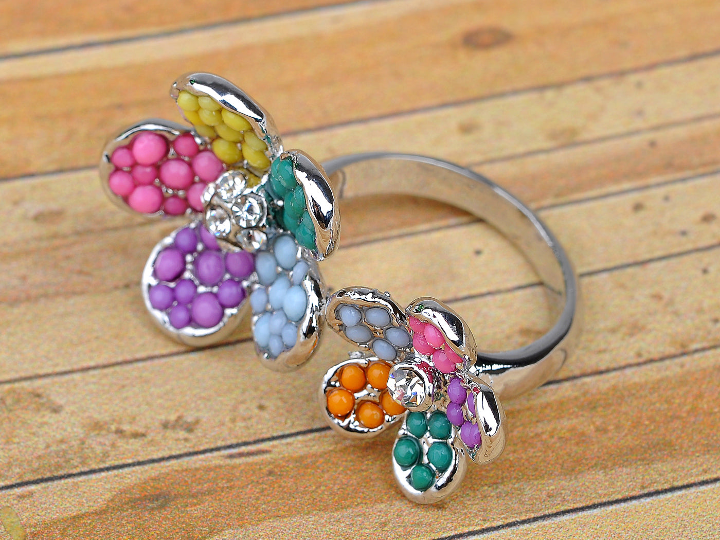 Open Pastel Beads Spring Floral Flowers Ring