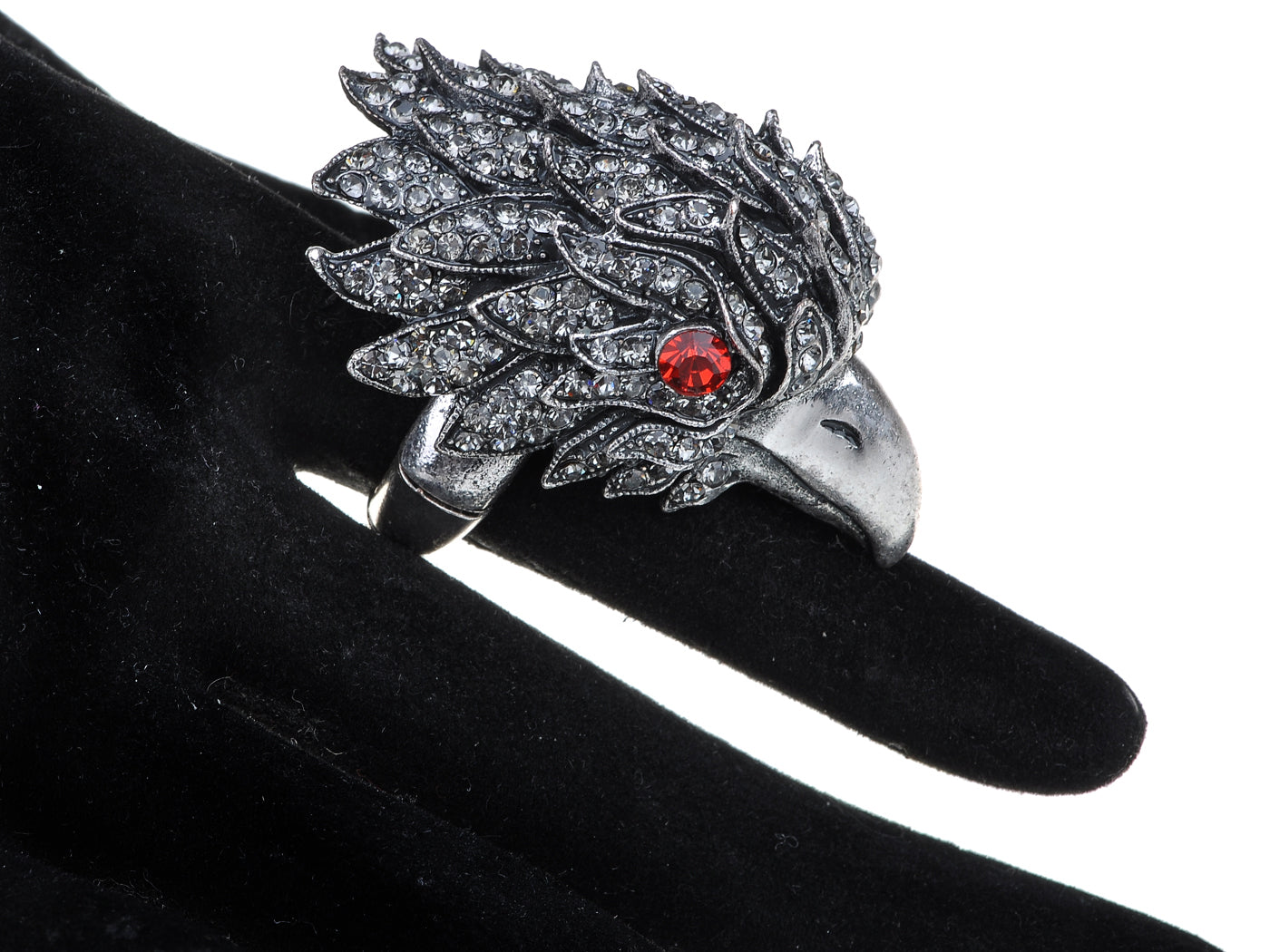 Antique Grey Falcon Hawk Eagle Bird Head Ring