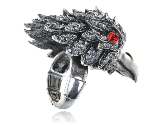 Antique Grey Falcon Hawk Eagle Bird Head Ring