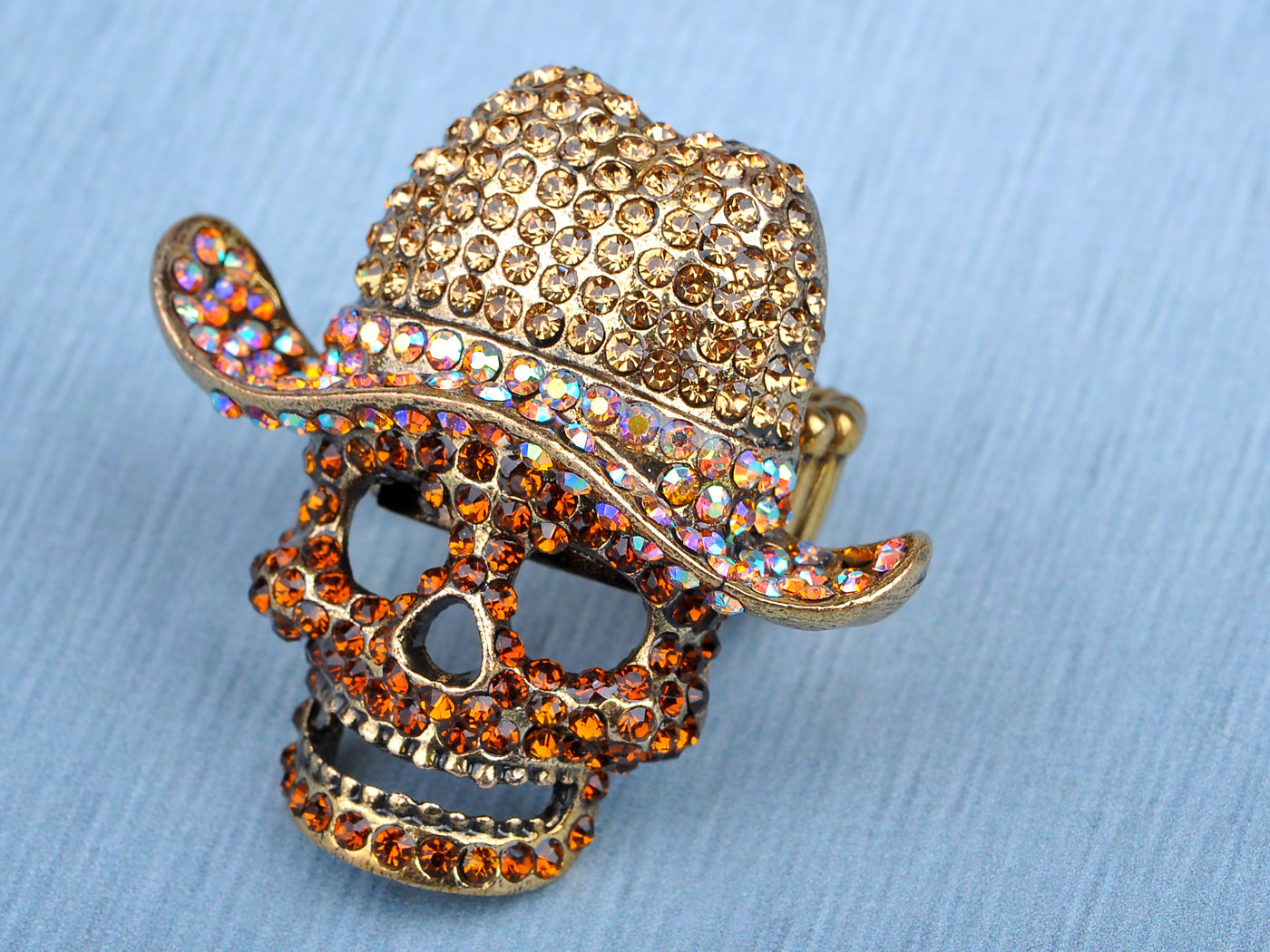 Giant Colorful Light Topaz Skull Cowboy Hat Statement Ring